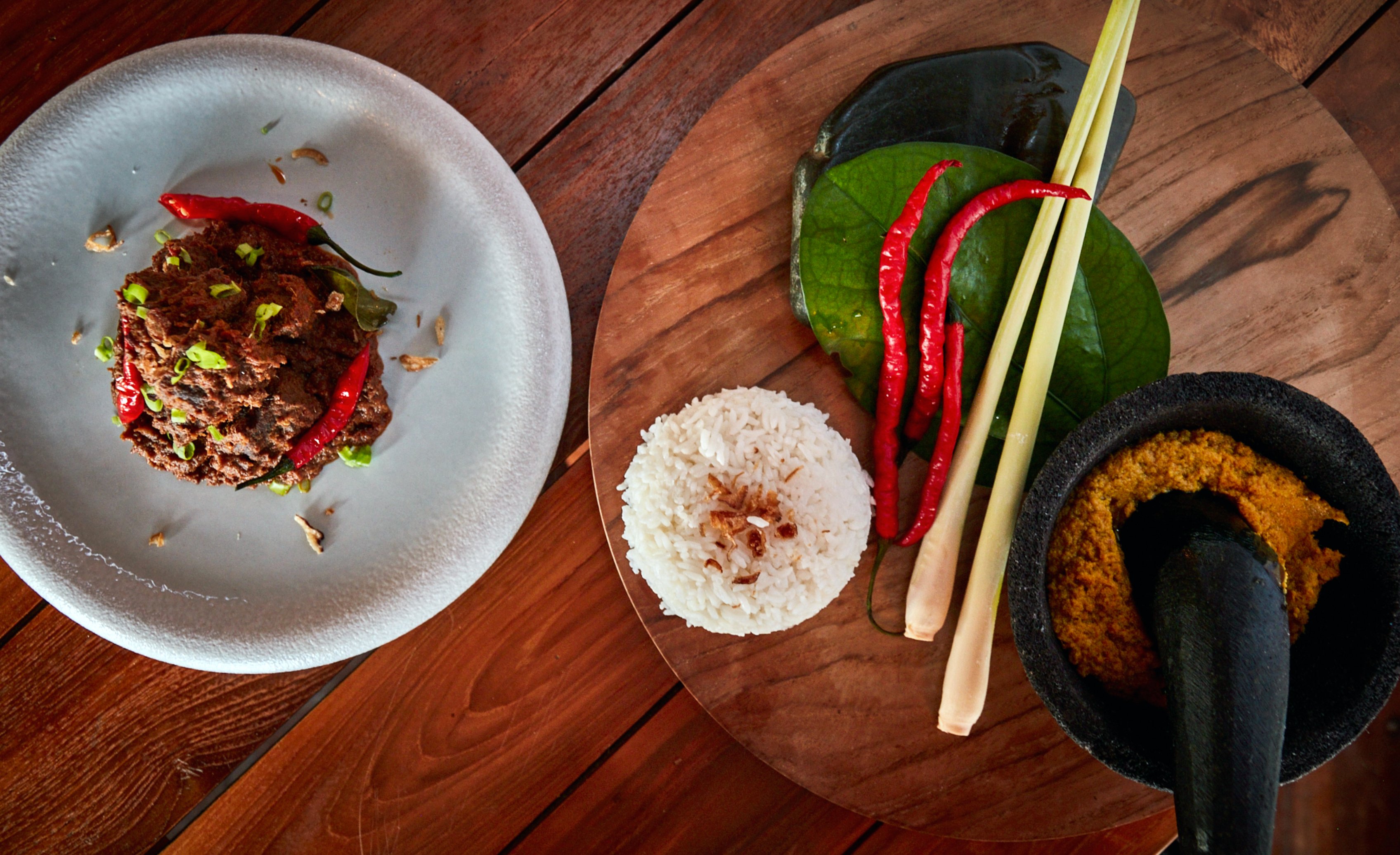 Indonesian beef rendang and white rice