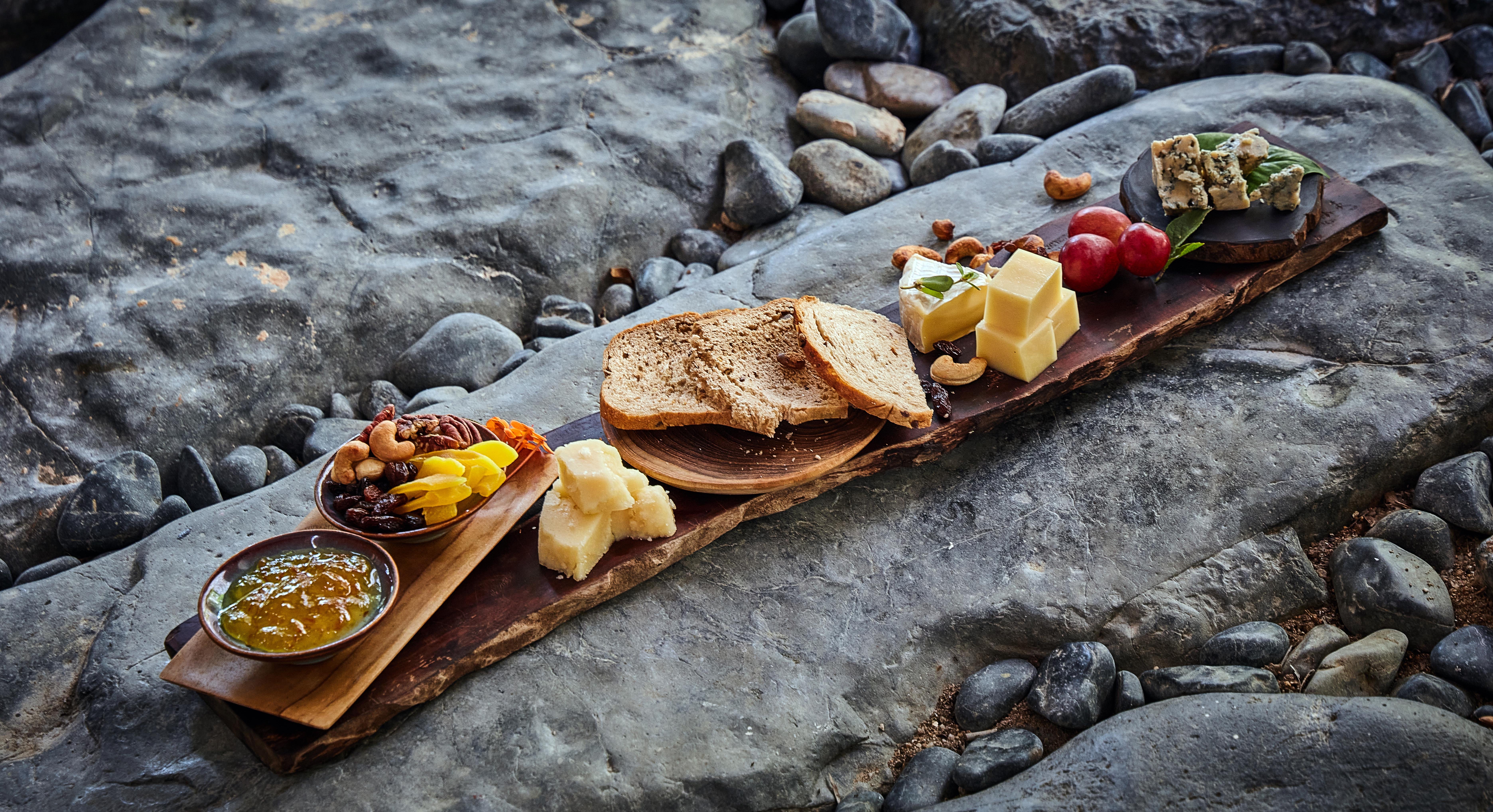 cheese board with pineapple tropical jam